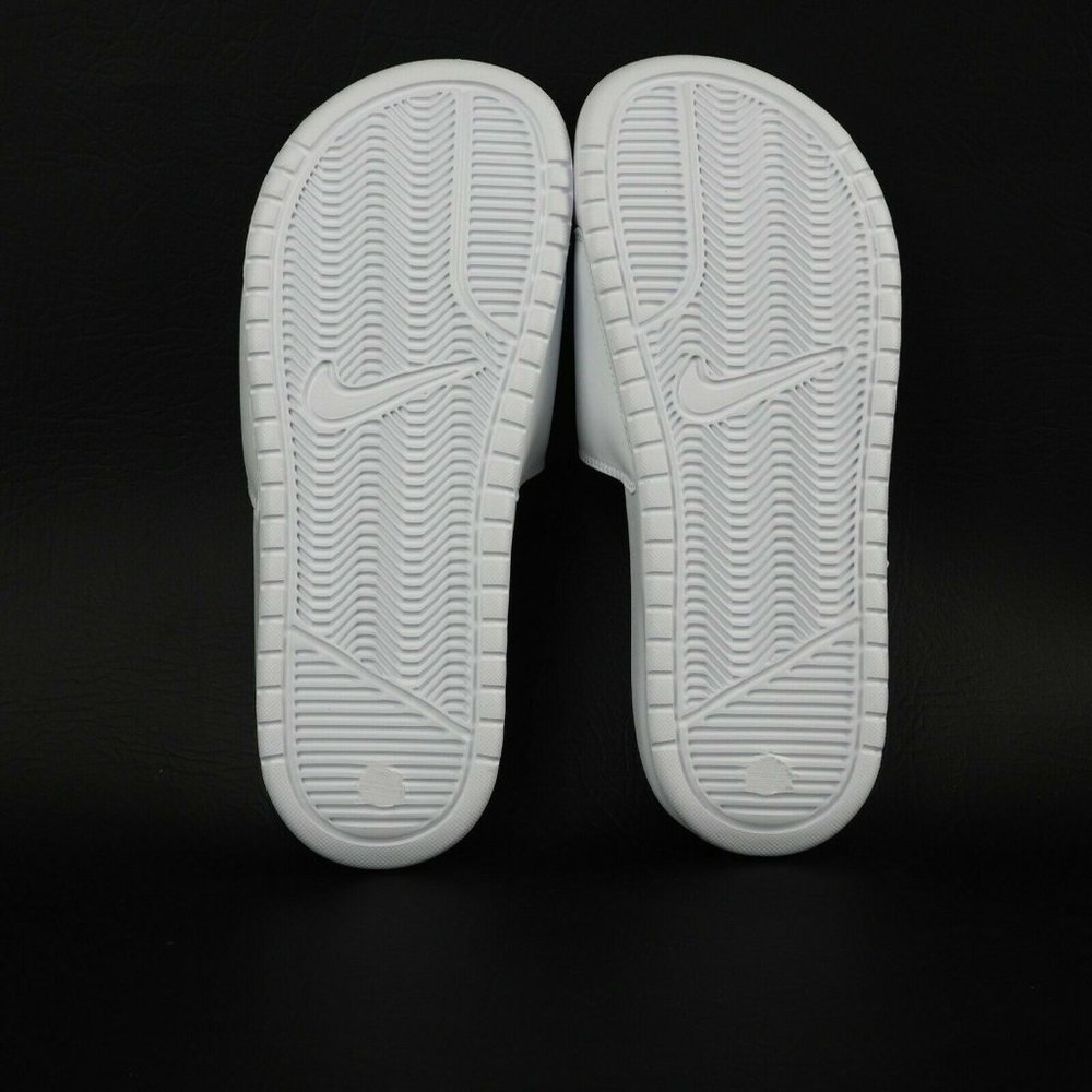 Nike Benassi JDI Women Sandals Slide All White Leather Outdoors - Picture 8 of 12